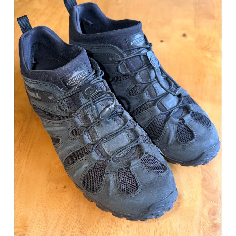 Merrell Tactical Moab Velocity Mens Black Hiking Shoes Vibram J099405 Low Top